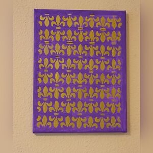 Gold And Purple New Orleans Fleur De Lis Art Stretched Canvas 9x12" Wall Decor